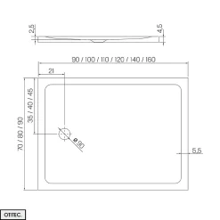 Receveur de Douche Rectangle - 80 x 90 x 4,5 cm - Blanc - avec Siphon OFFERT - MOON