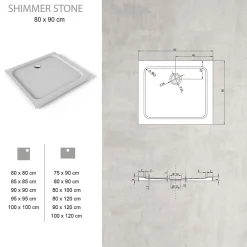 Receveur de douche SHIMMER STONE 80 x 90 cm acrylique Blanc effet pierre + bonde et siphon inclus - Saniverre