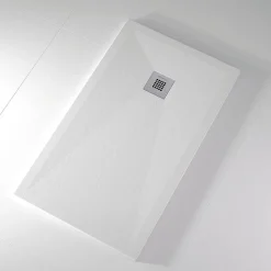 Receveur de douche 70x160 cm extra plat ONDA en resine surface ardoisee blanc Grille inox