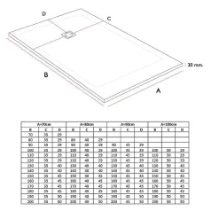 Receveur de douche 70x160 cm extra plat ONDA en resine surface ardoisee blanc Grille inox