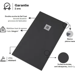 Receveur de douche 80x170 cm extra plat DEKOR en resine finition marbre noir