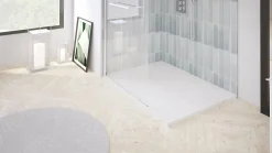 Receveur de douche 80x180 cm extra plat, résine et minéral, marbre blanc, Ayor Bathroom Nola