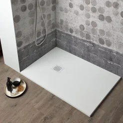 Receveur De Douche 90X70 En Résine Blanche, Avec Douchette En Acier Assortie Muse