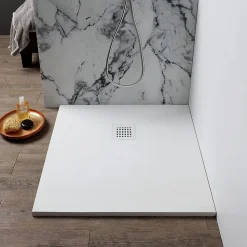 Receveur De Douche 70X70 En Résine Blanche Effet Pierre Avec Paroi De Douche Muse