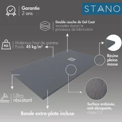 Receveur de douche 90x170cm extra plat MADISON en resine surface ardoisee anthracite