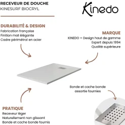 Receveur KINEDO Kinesurf biocryl 160 x 90 cm avec bonde centrée sur la largeur