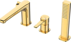 Robinet 3 Trous Doré Poignée Douche Mitigeur Salle De Bain Faible Encombrement