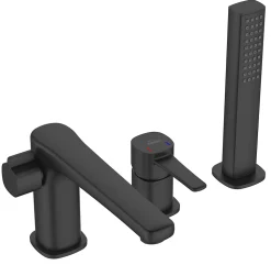 Robinet 3 Trous Noir Poignée Douche Mitigeur Salle De Bain Faible Encombrement