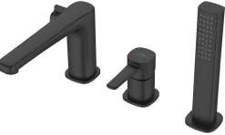 Robinet 3 Trous Noir Poignée Douche Mitigeur Salle De Bain Faible Encombrement