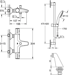 Robinet bain thermostatique GROHE Grohtherm 800 avec ensemble de douche 2 jets et colonnettes