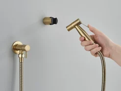 Robinet bidet Doré en Acier Inox Murale Trou Unique