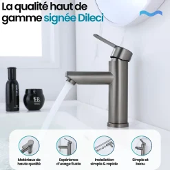 Robinet compact pour salle de bain couleur gris métallisé - DILECI