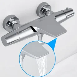 Robinet de Baignoire Cascade Mitigeur Thermostatique de Douche pour Baignoire Robinet de Douche Laiton Chromé Design Elégant