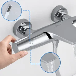 Robinet de Baignoire Cascade Mitigeur Thermostatique de Douche pour Baignoire Robinet de Douche Laiton Chromé Design Elégant