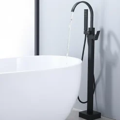 Robinet de Baignoire Cascade sur Pied Montage au Sol avec Douchette, pour Bain et Douche