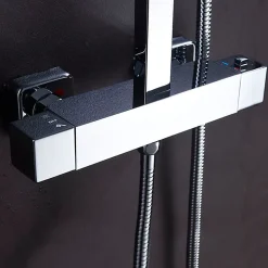 Robinet de colonne de douche thermostatique carré avec finition chromée brillante en laiton Kibath