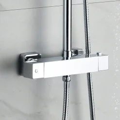 Robinet de colonne de douche thermostatique carré avec finition chromée brillante en laiton Kibath