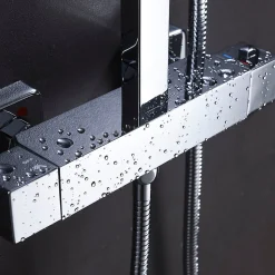 Robinet de colonne de douche thermostatique carré avec finition chromée brillante en laiton Kibath