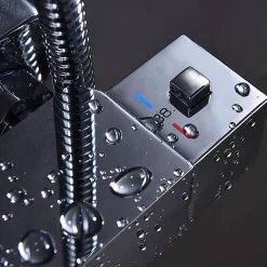 Robinet de colonne de douche thermostatique carré avec finition chromée brillante en laiton Kibath