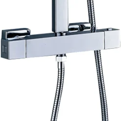 Robinet de colonne de douche thermostatique carré avec finition chromée brillante en laiton Kibath