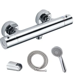 Robinet de douche avec leviers thermostatiques en laiton, PAR, finition chrome poli, en laiton Kibath