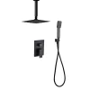 Robinet de douche encastré, monocommande pour montage au plafond CHE carré, finition NOIR mat, en laiton Kibath