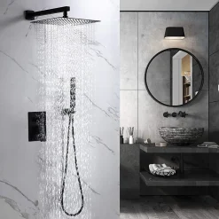 Robinet de douche encastré, monocommande pour montage au plafond CHE carré, finition NOIR mat, en laiton Kibath