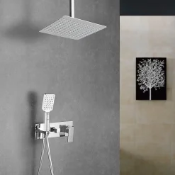Robinet de douche encastré, levier unique monté au plafond, carré, finition chrome poli, en laiton Kibath