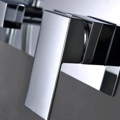 Robinet de douche encastré, levier unique monté au plafond, carré, finition chrome poli, en laiton Kibath