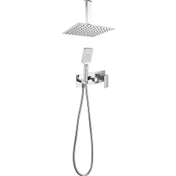 Robinet de douche encastré, levier unique monté au plafond, carré, finition chrome poli, en laiton Kibath