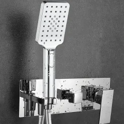 Robinet de douche encastré, levier unique monté au plafond, carré, finition chrome poli, en laiton Kibath