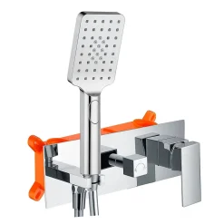 Robinet de douche encastré, levier unique monté au plafond, carré, finition chrome poli, en laiton Kibath