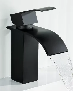 Robinet de Lavabo Cascade, Noir Mitigeur de Lavabo, ANYCEE MAX Robinet de Salle de Bain, Lave-mains Monocommande