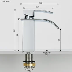 Robinet de Lavabo Cascade, Mitigeur de Lavabo, CECIPA MAX Robinet de Salle de Bain, Lave-mains Monocommande