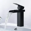 Robinet de Lavabo Cascade Noir Mitigeur de Lavabo Mono-trou Robinetterie Lave-mains Monocommande Robinet Salle de Bain