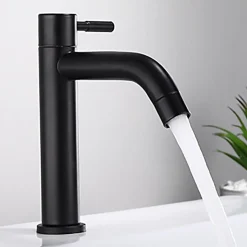 Robinet de lavabo en acier inoxydable noir mat, robinet d'eau froide simple (froid uniquement)