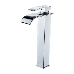 Robinet de salle de bain à bec haut cascade en laiton mitigeur de lavabo robinet de lavabo chromé design moderne