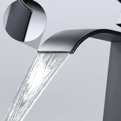 Robinet de Salle de Bain Noir Moderne - Sortie Cascade Naturelle, Cecipa Max Mitigeur de Lavabo Cascade