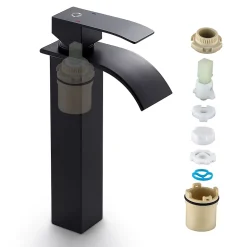 Robinet de Salle de Bain Noir Moderne - Sortie Cascade Naturelle, Cecipa Max Mitigeur de Lavabo Cascade