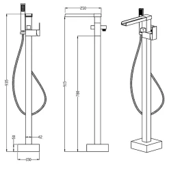 Robinet mitigeur baignoire cascade TANO sur pied noir mat
