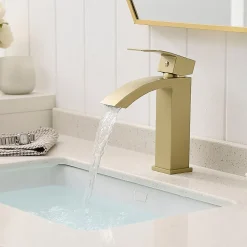 Robinet mitigeur bec cascade LERIO or brossé - Saniverre