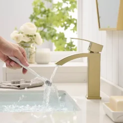 Robinet mitigeur bec cascade LERIO or brossé - Saniverre