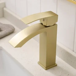Robinet mitigeur bec cascade LERIO or brossé - Saniverre