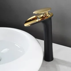 Robinet mitigeur BRIA bec cascade haut chrome noir et or - SANIVERRE