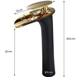 Robinet mitigeur BRIA bec cascade haut chrome noir et or - SANIVERRE