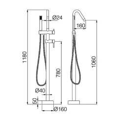 Robinet Mitigeur de Baignoire sur Pied Or Rose Cuivré Brossé CORCEGA BBECO1/ORC