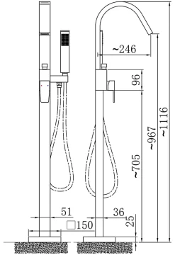 Robinet Mitigeur de baignoire design sur pieds en acier inoxydable et laiton pour salle de bain - H. 111,6cm - NT3311 2.0 - Chrome