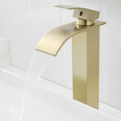 Robinet mitigeur haut TIBRE XL bec cascade or brossé - Saniverre