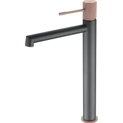 Robinet mitigeur monocommande TOUCHER à poser pour lavabo version haute (1 trou) Gris mat - Champagne Robinet à poser (sur vasque