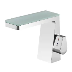 Robinet mitigeur pour lavabo ou vasque NT7320 effet cascade - chrome et verre